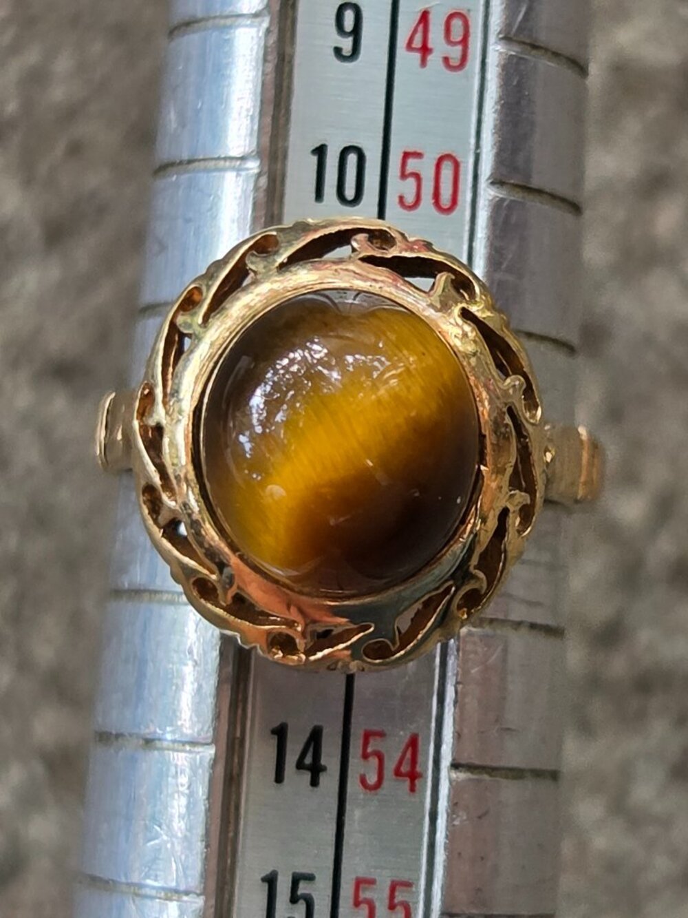 VERMEIL(GOLD PLATE) on STERLING GENUINE TIGERS EYE STONE FANCY RING Sz 6